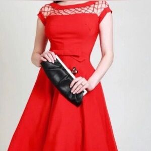 Tatyana Alika Swing Retro Dress Womens Med Red Circle Pinup Fit & Flare